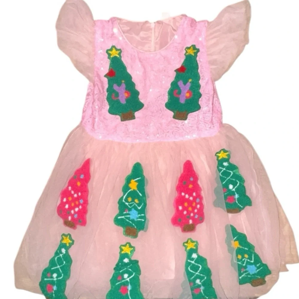 Mini Taylor Toddler Girl Fun Christmas Tree Party Pink Tulle Dress Size 2-3‎